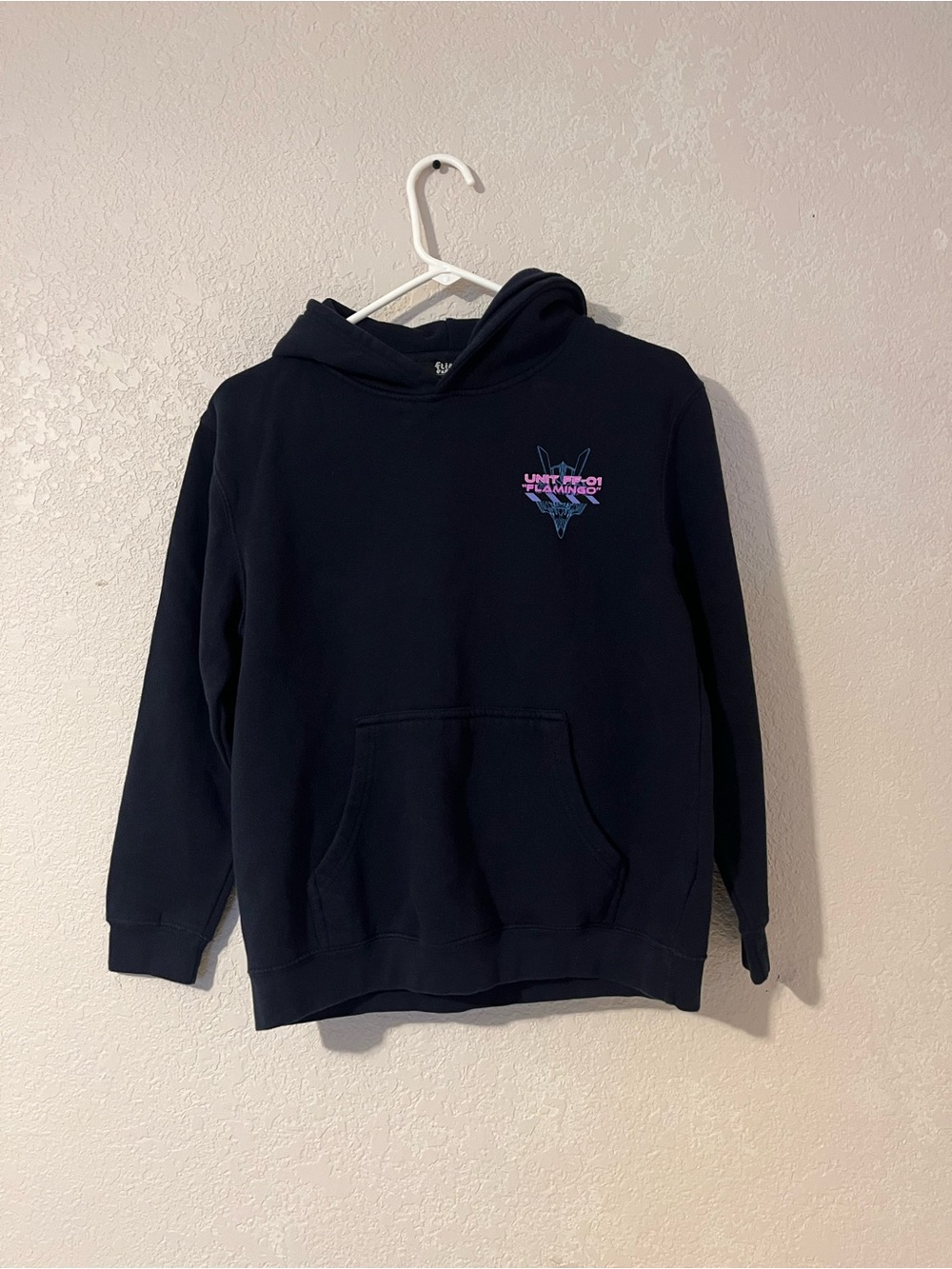 Film Flam Black Hoodie with Pink & Light Blue Graphic